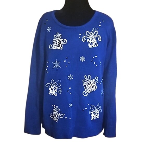 Isabella's Closet elegant knit sequin embellished Ugly Christmas X-Mas Sweater - Picture 1 of 11